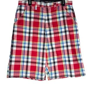 South Pole Men’s Short Size 34 Red Plaid VTG Y2K Baggy Bermuda Casual